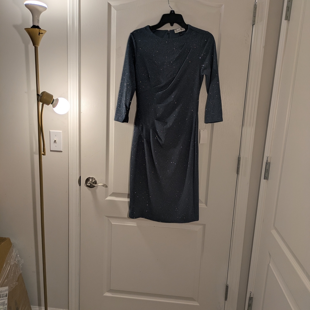Neiman Marcus Glittering Blue Long Sleeve Dress